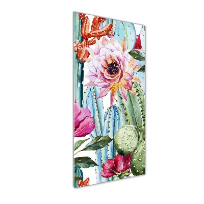 Cuadro de cristal moderno efecto brillo vertical Cactus