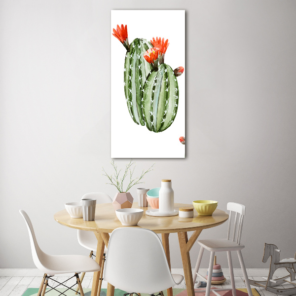 Cuadro decorativo en cristal con canto pulido vertical Cactus