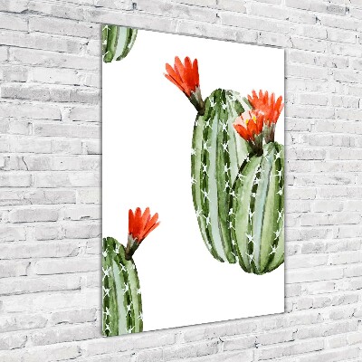Cuadro decorativo en cristal con canto pulido vertical Cactus