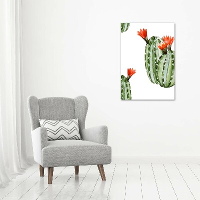 Cuadro decorativo en cristal con canto pulido vertical Cactus
