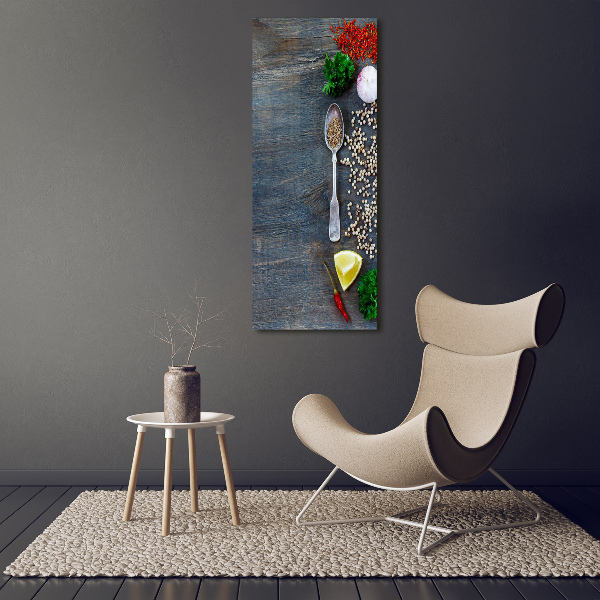 Fotocuadro de cristal elegante para hogar vertical Especias y hierbas
