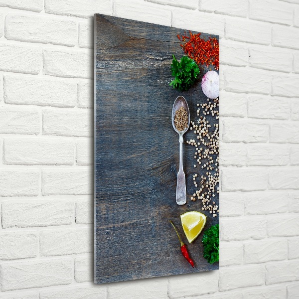 Fotocuadro de cristal elegante para hogar vertical Especias y hierbas
