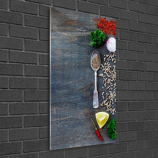 Fotocuadro de cristal elegante para hogar vertical Especias y hierbas
