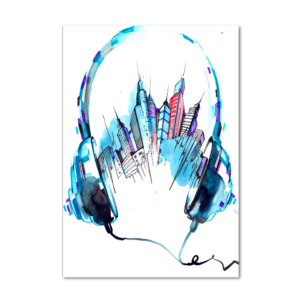 Cuadro de cristal moderno efecto brillo vertical Música de la ciudad