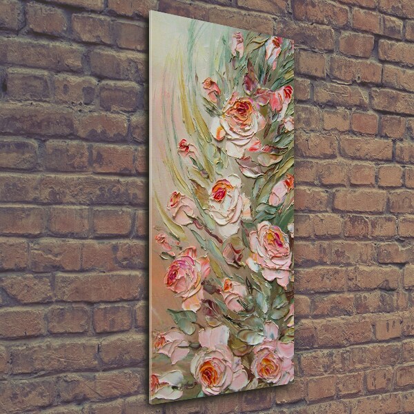 Cuadro decorativo en cristal con canto pulido vertical Rosas