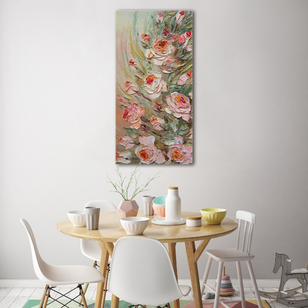 Cuadro decorativo en cristal con canto pulido vertical Rosas