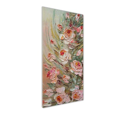 Cuadro decorativo en cristal con canto pulido vertical Rosas