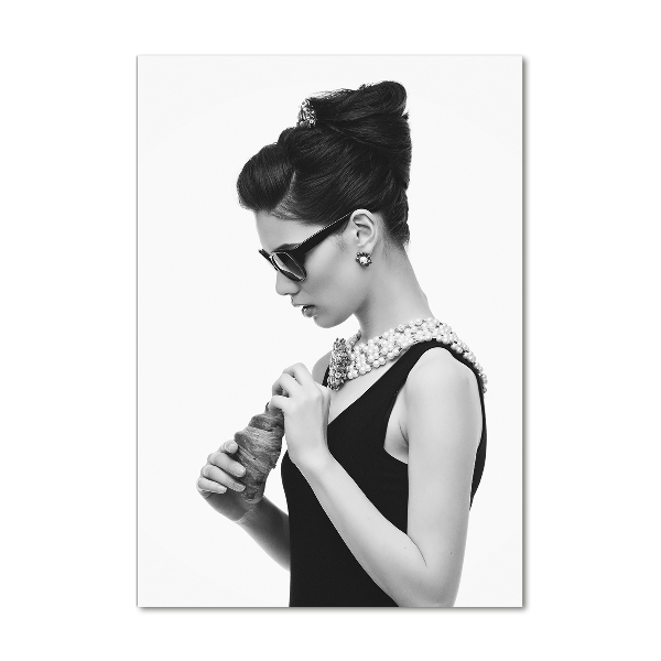 Cuadro de cristal moderno efecto brillo vertical Mujer con gafas