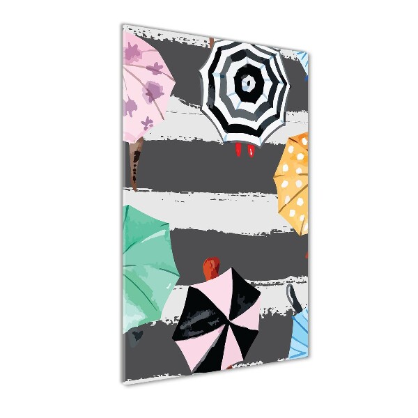 Cuadro decorativo en cristal con canto pulido vertical Paraguas de colores