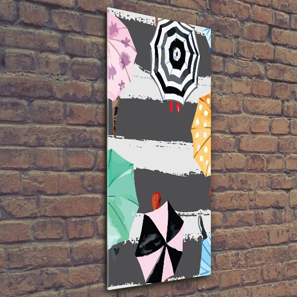 Cuadro decorativo en cristal con canto pulido vertical Paraguas de colores