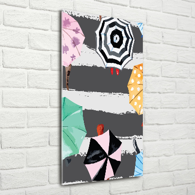 Cuadro decorativo en cristal con canto pulido vertical Paraguas de colores