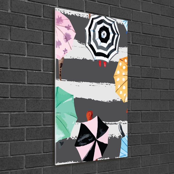 Cuadro decorativo en cristal con canto pulido vertical Paraguas de colores