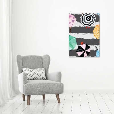 Cuadro decorativo en cristal con canto pulido vertical Paraguas de colores
