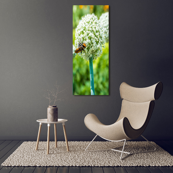 Fotocuadro de cristal elegante para hogar vertical flores de ajo