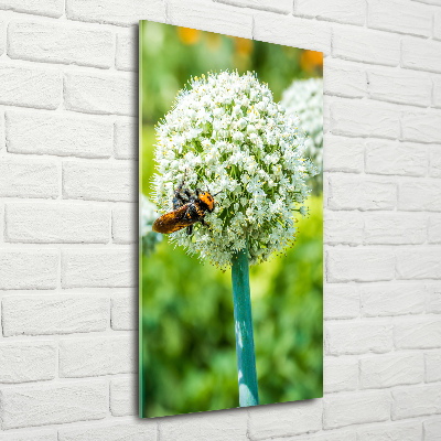 Fotocuadro de cristal elegante para hogar vertical flores de ajo