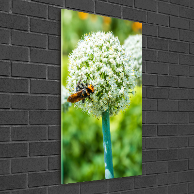 Fotocuadro de cristal elegante para hogar vertical flores de ajo