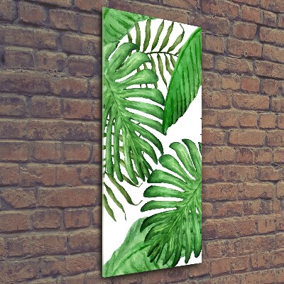 Cuadro de cristal moderno efecto brillo vertical hojas tropicales