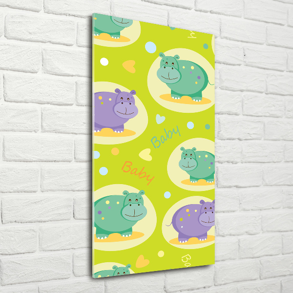 Cuadro de vidrio templado 4mm para pared vertical Hipopótamos