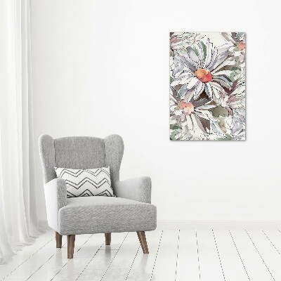 Cuadro decorativo en cristal con canto pulido vertical margaritas