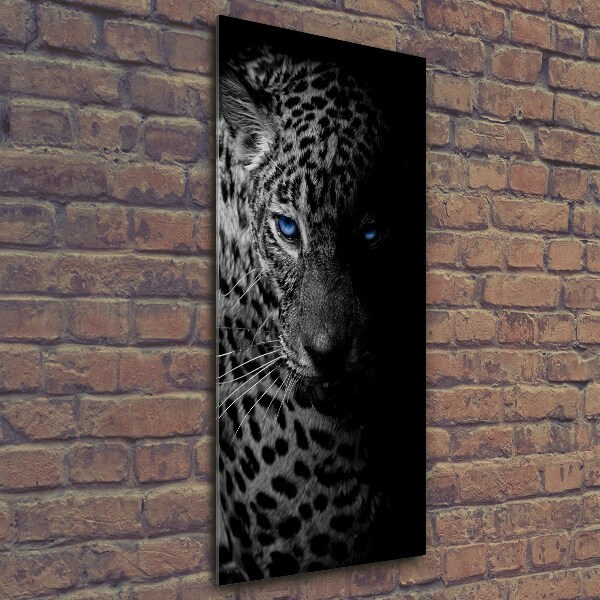 Cuadro de cristal moderno efecto brillo vertical Leopardo