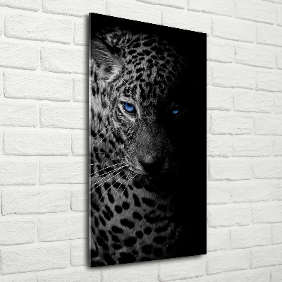 Cuadro de cristal moderno efecto brillo vertical Leopardo