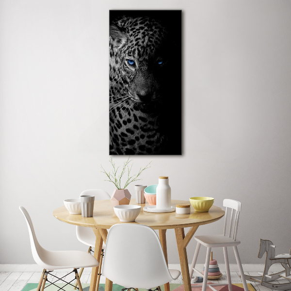 Cuadro de cristal moderno efecto brillo vertical Leopardo