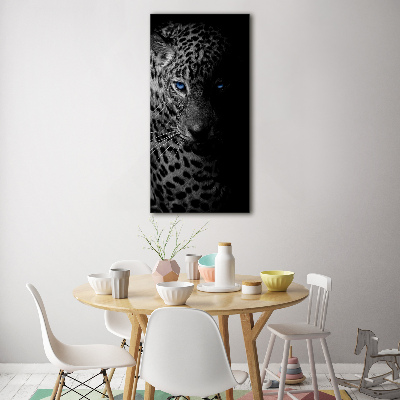 Cuadro de cristal moderno efecto brillo vertical Leopardo