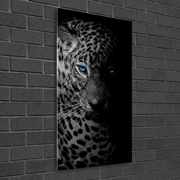 Cuadro de cristal moderno efecto brillo vertical Leopardo
