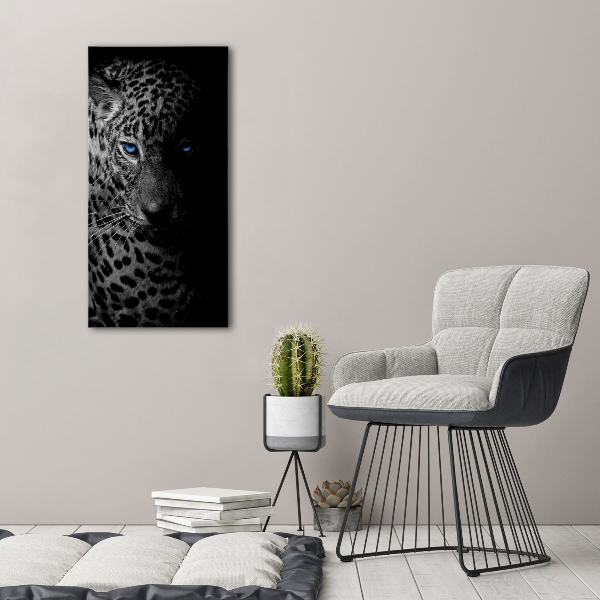 Cuadro de cristal moderno efecto brillo vertical Leopardo