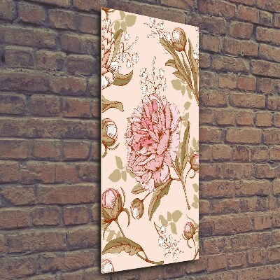 Cuadro de vidrio templado 4mm para pared vertical Peonías