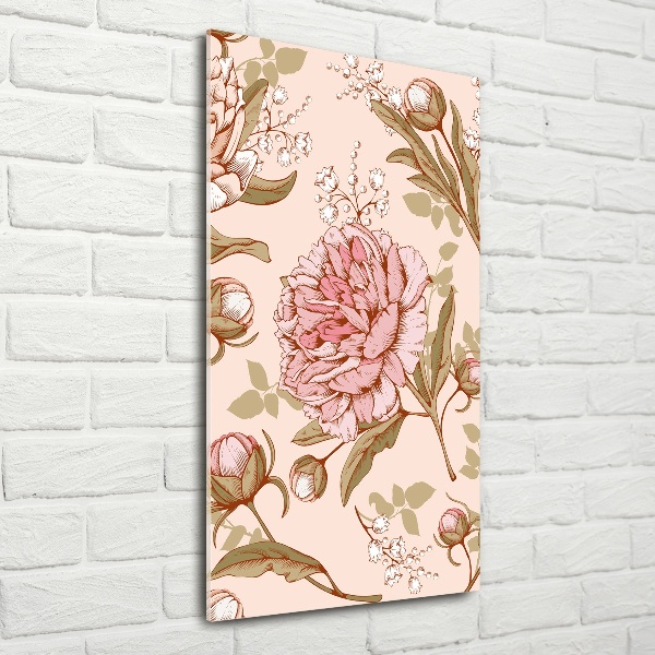 Cuadro de vidrio templado 4mm para pared vertical Peonías
