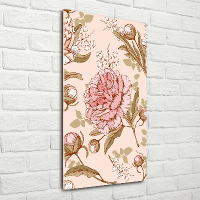 Cuadro de vidrio templado 4mm para pared vertical Peonías