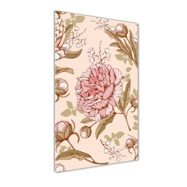 Cuadro de vidrio templado 4mm para pared vertical Peonías