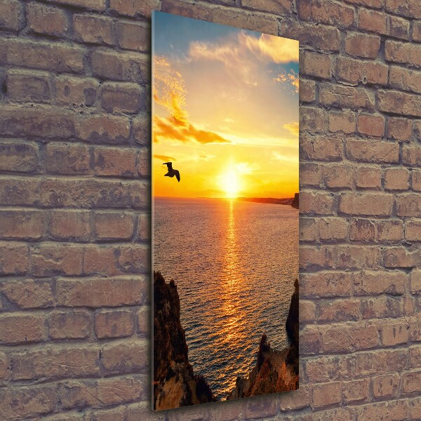 Cuadro decorativo en cristal con canto pulido vertical Mar al atardecer