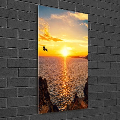 Cuadro decorativo en cristal con canto pulido vertical Mar al atardecer