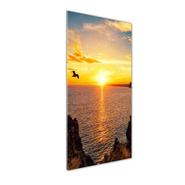 Cuadro decorativo en cristal con canto pulido vertical Mar al atardecer