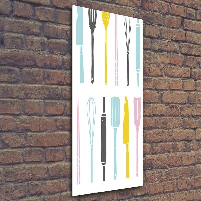 Cuadro de cristal moderno efecto brillo vertical Utensilios de cocina