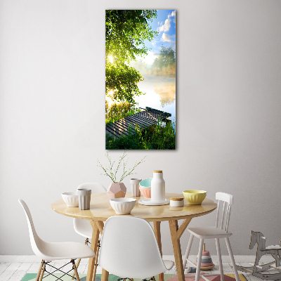 Cuadro de cristal moderno efecto brillo vertical Muelle de madera