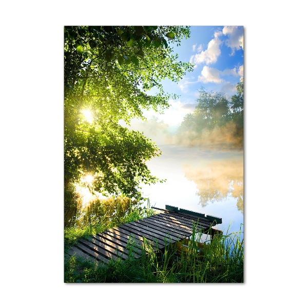 Cuadro de cristal moderno efecto brillo vertical Muelle de madera