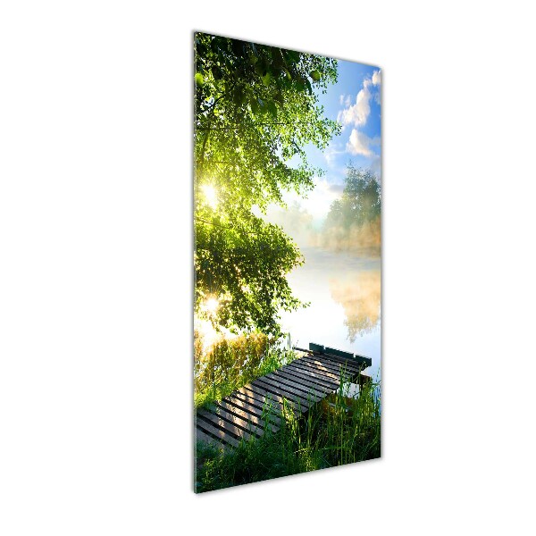 Cuadro de cristal moderno efecto brillo vertical Muelle de madera