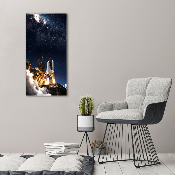 Cuadro decorativo en cristal con canto pulido vertical Cohete despegando