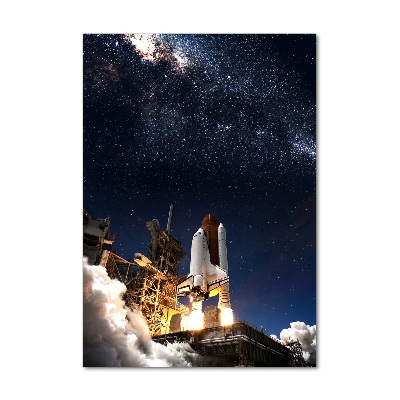 Cuadro decorativo en cristal con canto pulido vertical Cohete despegando