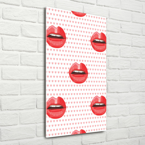 Cuadro decorativo en cristal con canto pulido vertical labios rojos