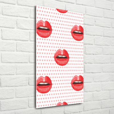 Cuadro decorativo en cristal con canto pulido vertical labios rojos