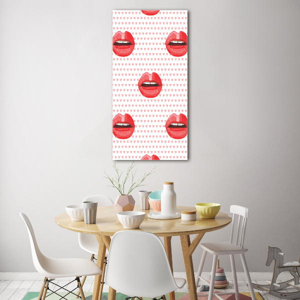 Cuadro decorativo en cristal con canto pulido vertical labios rojos
