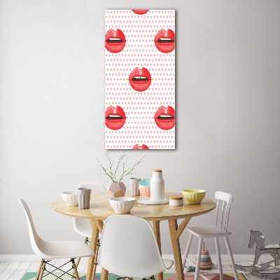 Cuadro decorativo en cristal con canto pulido vertical labios rojos