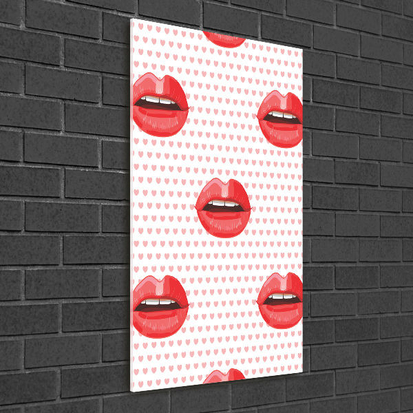 Cuadro decorativo en cristal con canto pulido vertical labios rojos