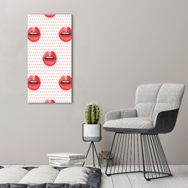 Cuadro decorativo en cristal con canto pulido vertical labios rojos
