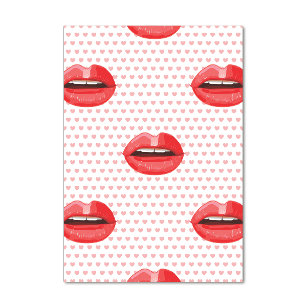 Cuadro decorativo en cristal con canto pulido vertical labios rojos