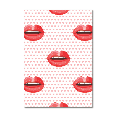 Cuadro decorativo en cristal con canto pulido vertical labios rojos